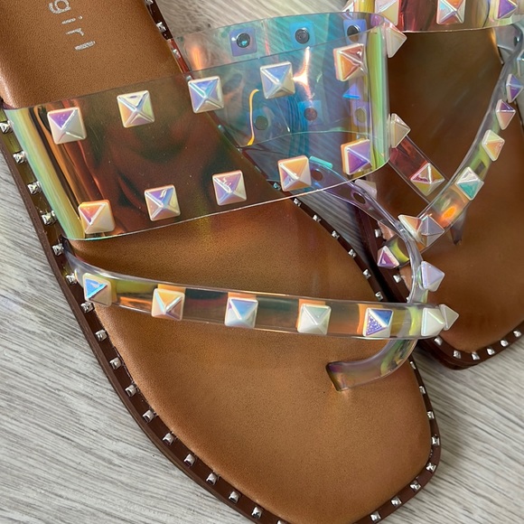 MADDEN GIRL New!! Heidi Holographic Studded Slip on Flats Sandals—Size 8– - Picture 6 of 7